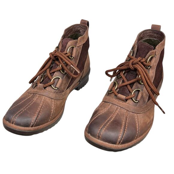 UGG Women’s Heather Brown Leather Duck Boot Size US 8 - Picture 5 of 10